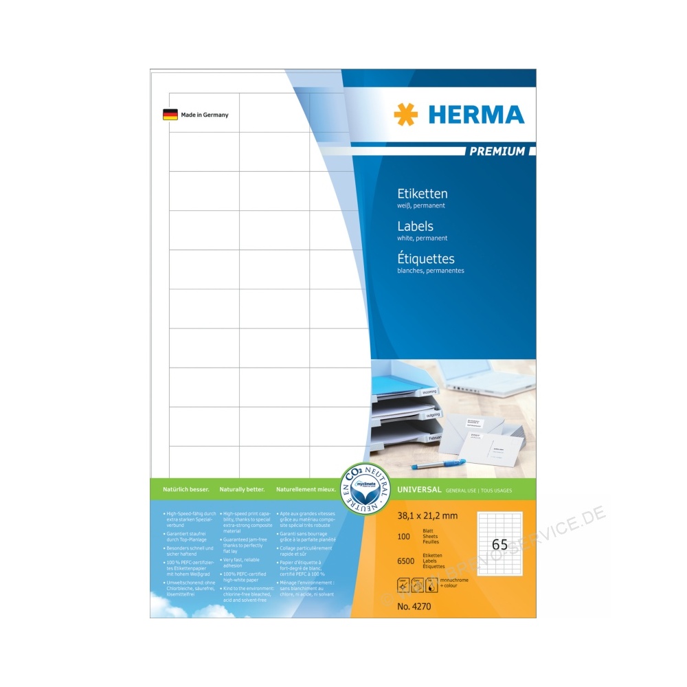 Herma Premium Universal Etiketten 4270 weiß 100 Blatt brevo service