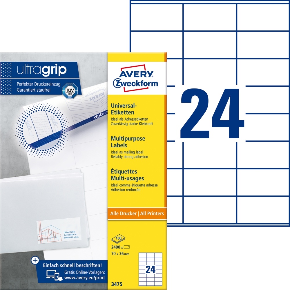 Avery Zweckform Universal Etiketten 3475 Weiß 3000er Pack, Brevo-serv